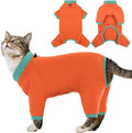 Sticky Cat Clothes Stretchy, Sphynx Hairless Sweater & Pajamas for Cats only, Soft Cat Onesie for Cats After Surgery Female Male & Hair Loss Prevention, Orange XS