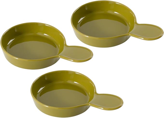 Havniva Ceramic Wide Whisker Friendly Cat Dishes, Set of 3 Ceramic Cat Bowls with Handle, Anti-Slip Indoor Kitten Feeding Food& Water Dish to Prevent Whisker Fatigue(3 Pcs, Matcha Green)