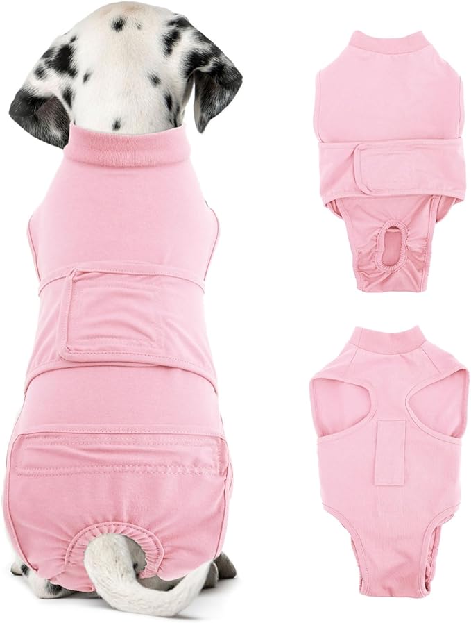 OYX Dog Surgery Recovery Suit, Adjustable Back Dog Onesie for Surgery Female Male, Recovery E-Collar & Cone Alternative Surgical Spay, Breathable Bodysuit Shirt Protect Dog's Prevent Licking, Pink M