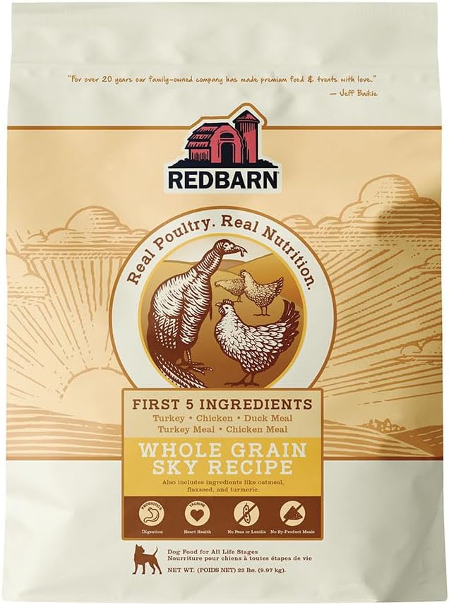 Redbarn Whole Grain Adult Dry Dog Food Kibble - Sky Chicken Recipe - Made in USA Recipe with Functional Ingredients to Support Healthy Heart, Skin, Coat, Immunity & Digestion - 22lb