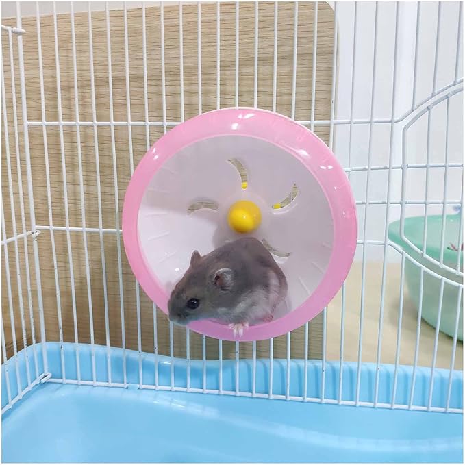 WishLotus Hamster Running Wheel, Silent Jogging Exercise Toy Hamsters Cage Accessory for Drawf Hamster Golden Silk Shih Tzu Bear (Pink)