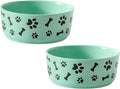 UBEE Ceramic Dog Bowl Set of 2, 5.5 inch Dog Food Bowl Dish with Bone Paw Pattern, Pet Food Water Dish Feeding Plates for Small Dogs, Puppy and Cat, Green