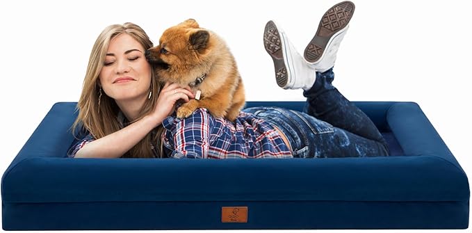 Jumbo Dog Beds for Extra Large Dogs, Waterproof Orthopedic Egg Crate Foam Dog Bed with Removable Bolster Washable Cover, Non-Slip Big Pet Couch for Extra Large Dogs, Blue