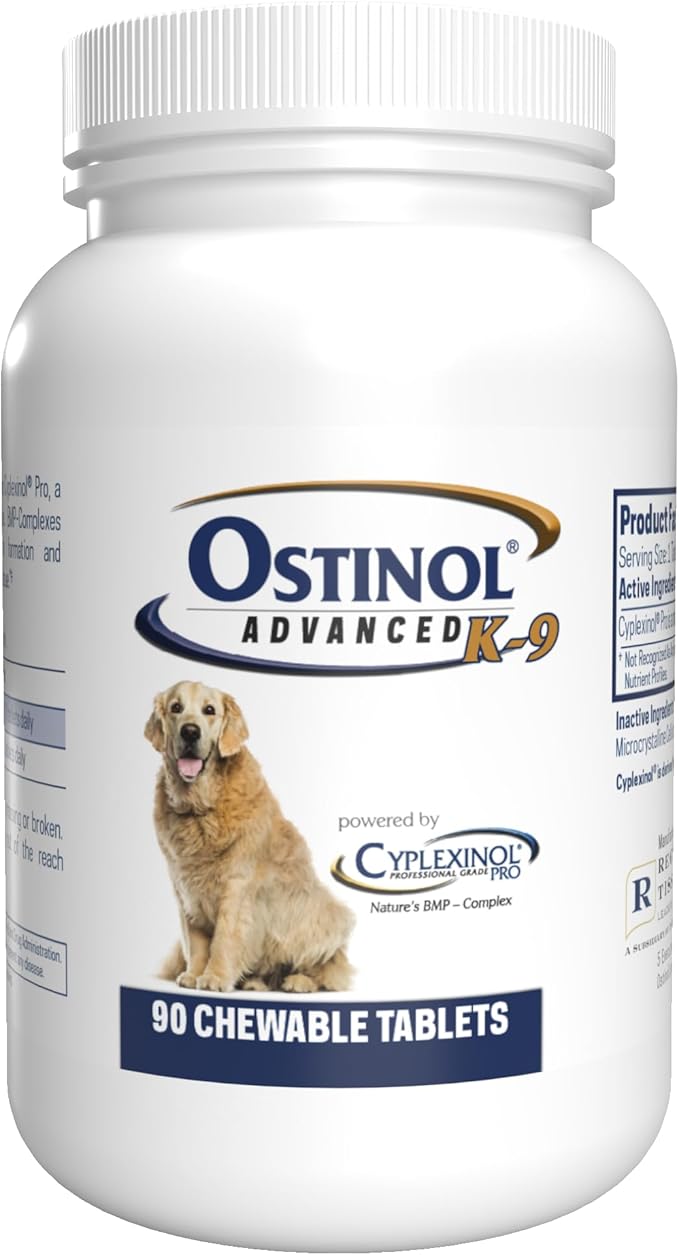 ZyCal Ostinol Advanced K-9 Joint Supplement for Dogs – Bioactive Protein Complex with Cyplexinol® Pro 50mg | Bone & Joint Dog Supplement | 90 Chewable Bone-Shaped Tablets