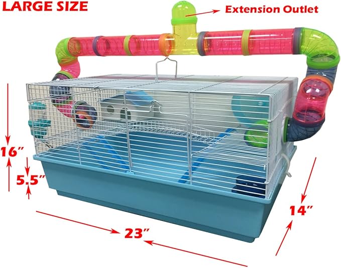 Pink Large 2-Level Expandable and Customizable Habitat Hamster Rodent Gerbil Guinea Pig Mouse Mice Cage Crossing Bridge Long Crossover Tube Deep Tray