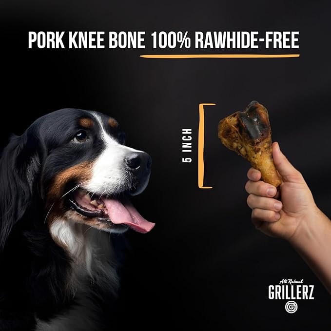 Grillerz Pork Knee Bone, 1 Count, Rawhide Free, All Natural Treat for All Breeds, High Protein, Long Lasting, Easy to Digest, For Adult Life Stage, Dog Chew for Healthy Teeth