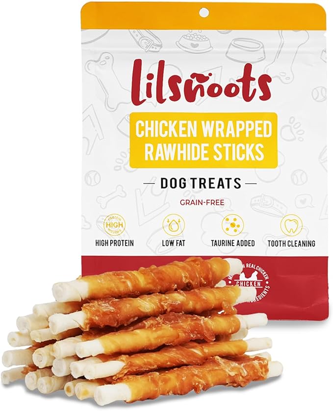 Chicken Wrapped Rawhide Sticks Dog Treats 10.6oz w/Taurine Rawhide Sticks Puppy Training Snacks Long Lasting Dog Chews Gluten Grain Free Dental Health Treats High Protein Low Fat
