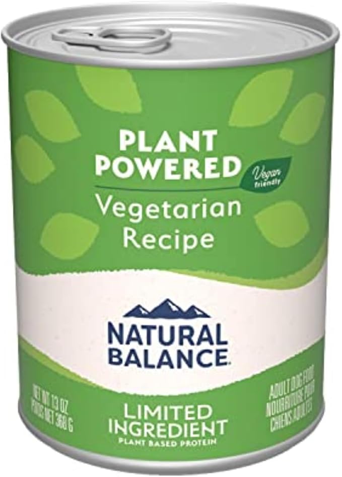 Natural Balance Limited Ingredient Adult Wet Canned Dog Food with Vegan Plant Based Protein and Healthy Grains, Vegetarian Recipe, 13 Ounce (Pack of 12)