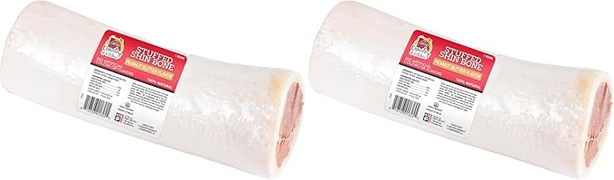 Country Kitchen Stuffed Shin Bone Peanut Butter Flavor Dog Treat, 100% Natural, Long Lasting, 1 Large Bone, 5-6 Inches (Pack of 2)