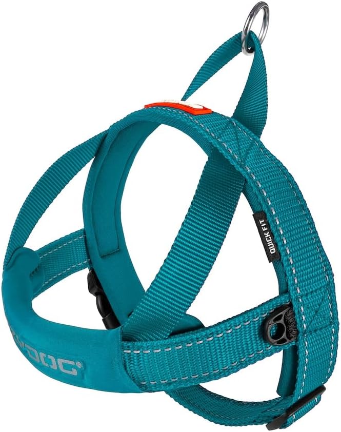 EzyDog Quick Fit Dog Harness – No Pull Harness for Training, Everyday Walking, and Easy Control - Adjustable Fit, Reflective, and Padded (Large, Teal)