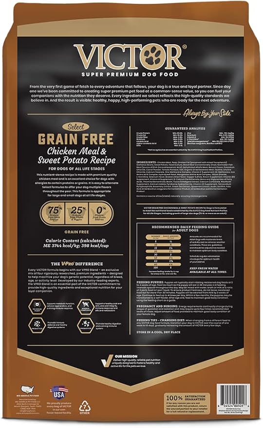VICTOR Super Premium Dog Food – Grain Free Chicken Meal & Sweet Potato – 33% Protein, 16% Fat – Dry Dog Food for Dogs of All Life Stages – High Protein Kibble for All Normally Active Dogs, 30 lb