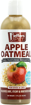 Jeffers Pet Apple Oatmeal Shampoo for Dogs & Cats, 17 oz - Gentle Coconut Based Formula w/Colloidal Oat Protein, Soap Free, Deodorizing Apple Scent, Sensitive Skin, Puppies Kittens Grooming Care