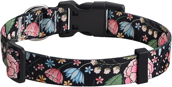Dog Collar for Large Dogs, Soft Comfy Pet Collar for Small Medium Large Dogs, Universe Pattern for Boy Girl Puppy Dogs(Flower Vine Black,L)