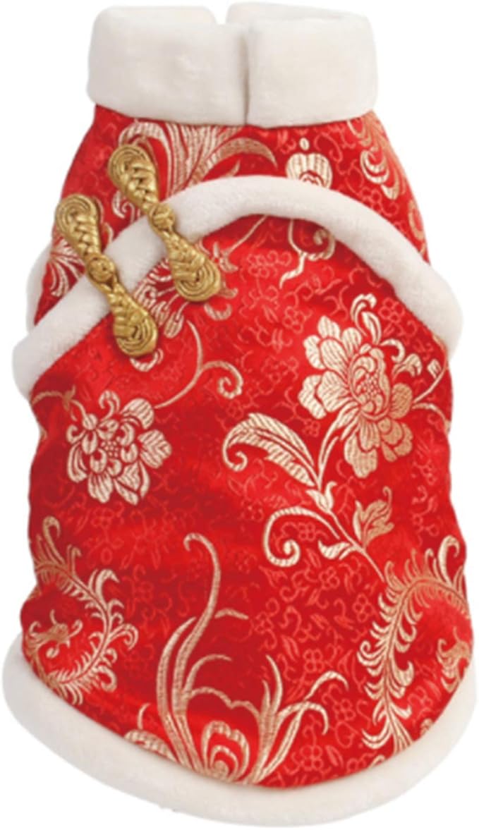 SEIS New Year Cat Knot Buttons Coat Dogs Cheongsam Winter Pet Clothes Vest of The Tang Dynasty Christmas Costume for Cats Teddy Bichon Small Medium Dogs (White, L (Chest Circumference 63cm/ 24.8"))