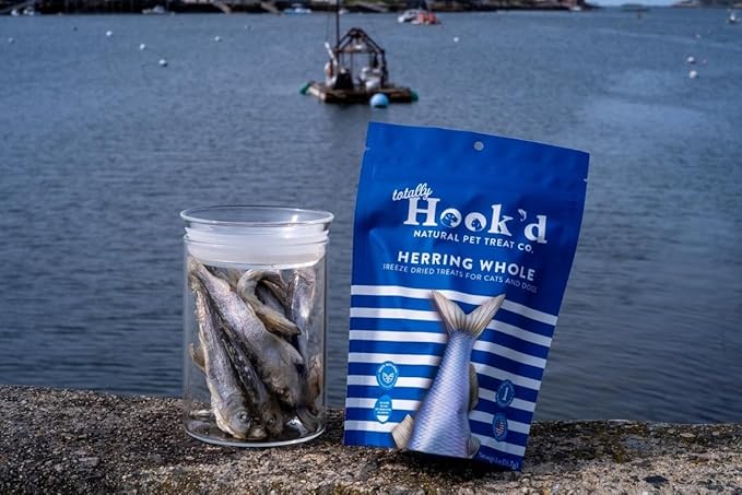 Totally Hook'd Freeze‑Dried Single‑Ingredient Treats, High‑Protein Omega-3 Training Snack for Dogs & Cats (2 Ounce, Herring)