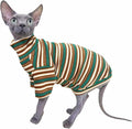 Turtle Neck Vintage Stripes Sphynx Hairless Cat Cotton T-Shirts Pet Clothes Vest Kitten Shirts Sleeveless, Cats & Small Dogs Apparel (Marsh, L (7-8.8 lbs))