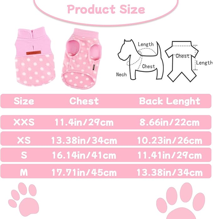 DaFuEn Dog Sweater, Dog Fleece Vest Winter Coat for Boy Girl, Pet Clothes Pullover, Soft Stretchy Puppy Sweater, Yorkie Teacup Chihuahua Jacket (Pink Polka Dots, S)