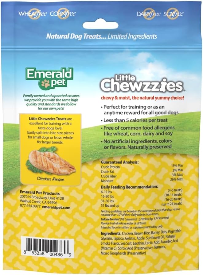 Emerald Pet Little Chewzzies Wheat Free Training Dog Treats — Healthy and Tasty Natural Dog Chews with Real Meat or Peanut Butter — Limited Ingredient Dog Treats Made in The USA — Chicken, 5 oz