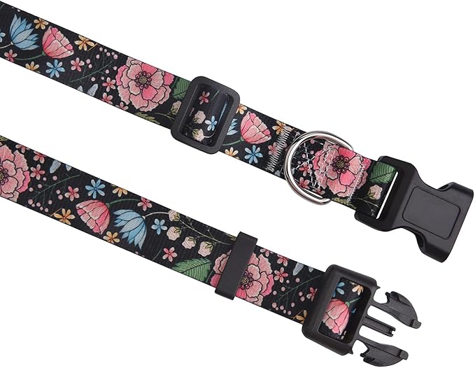Dog Collar for Large Dogs, Soft Comfy Pet Collar for Small Medium Large Dogs, Universe Pattern for Boy Girl Puppy Dogs(Flower Vine Black,L)