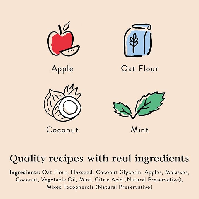 Bocce's Bakery Dailies Brushy Bites Dog Treats for Wellness Support, Wheat-Free Dog Treats, Made with Real Ingredients, Baked in The USA, Natural Soft & Chewy, Apple & Mint Recipe, 6 oz