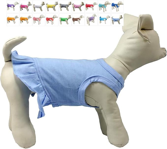 Pet Clothes Small Dog Clothing Blank Color Sport Dress T-Shirts Tee Dresses Tanks Top for Small Size Female Dogs Summer Spring Pet Costumes 100% Cotton (XS, Light-Blue)