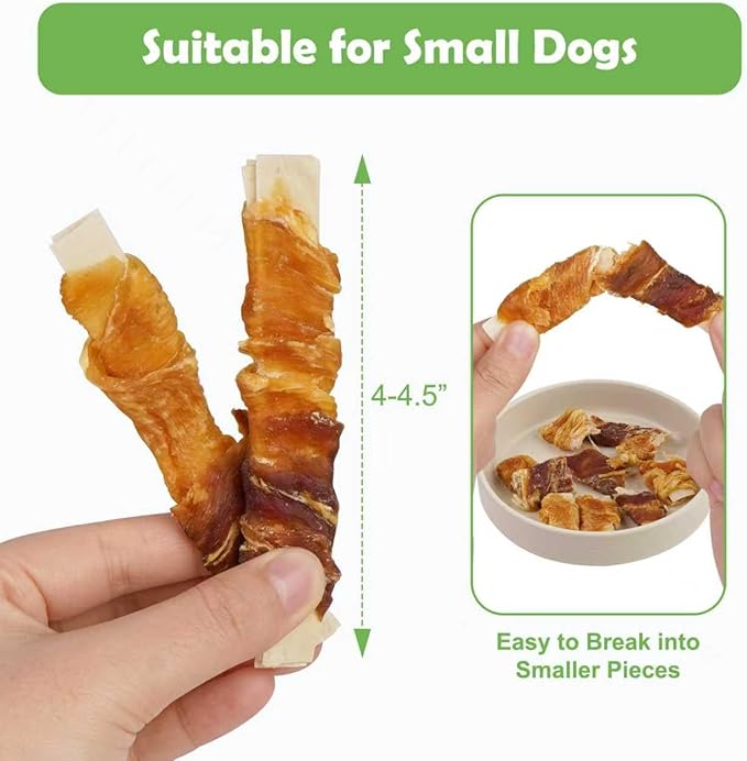 MON2SUN Dog Treats, 4-4.5 Inch Chicken and Duck Wrapped Cod Fillets, Rawhide-Free, Soft and Training Treats for Small Dogs, 10.58 oz (30 Count)