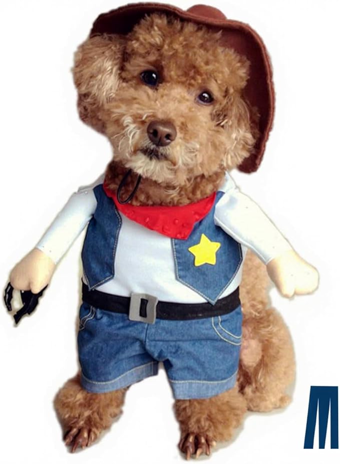 Mikayoo Pet Dog Cat Halloween Costumes,The Cowboy for Party Christmas Special Events Costume,West Cowboy Uniform with Hat,Funny Pet Cowboy Outfit Clothing for Dog cat(L) Blue