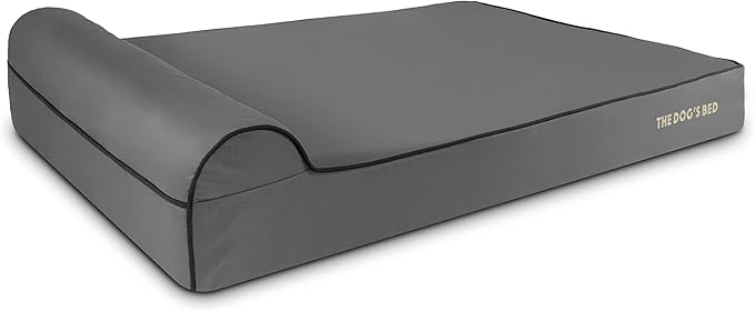 The Dog’s Bed Orthopedic Memory Foam Dog Bed with Headrest, Calming Surface – CertiPUR-Certified Foam, Oxford Fabric, Grey with Black Trim, XXL, 6-Inch
