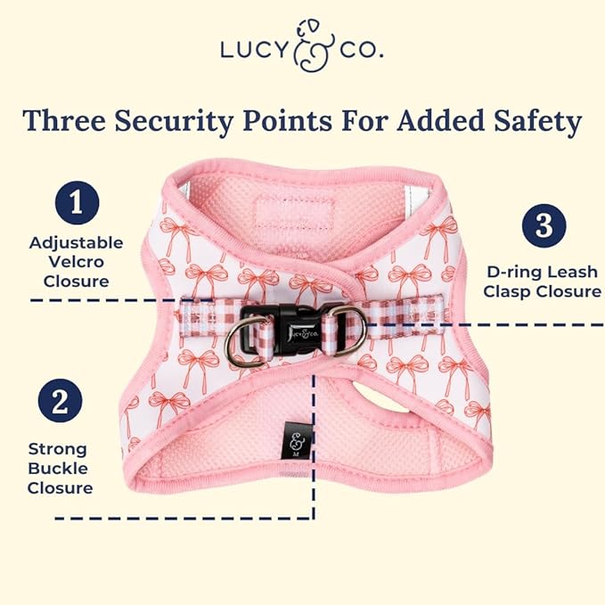 Lucy & Co. Take a Bow Step-in Cat Harness & Leash Bundle – Reflective, Breathable & Adjustable Harness for Cats, Kittens & Small Dogs, Lightweight & Secure and Dual Leash Clips – Medium