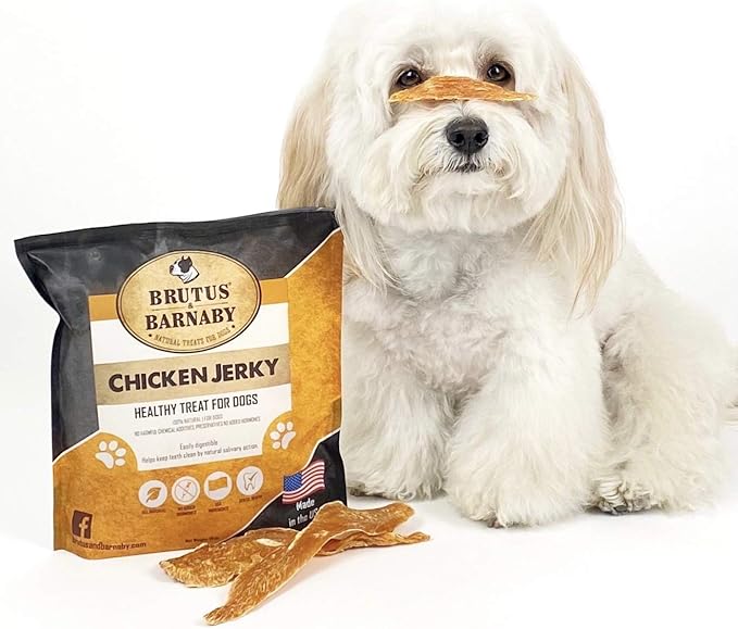 BRUTUS & BARNABY Chicken Jerky Dog Treats- Dehydrated, Crunchy USA Premium Fillets, Grain-Free, Preservative-Free, No Fillers. All Natural Chicken Strips are Great for Dogs and Cats- 32oz