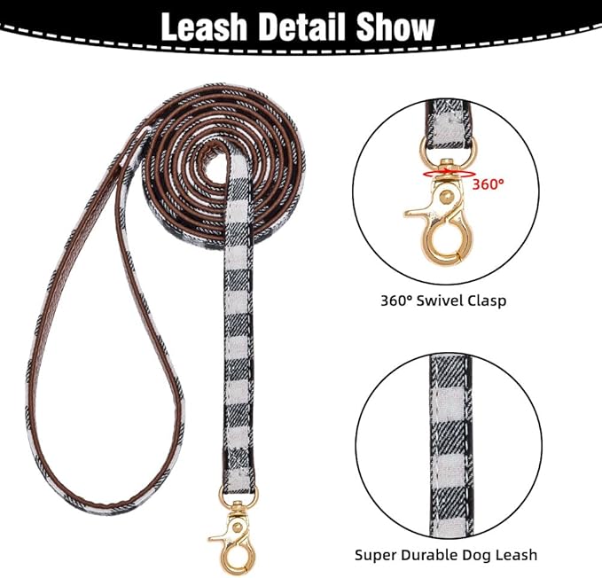 EXPAWLORER Dog Collar and Leash Set - Classic Plaid Dog Bow Tie and Dog Bandana Collar with Bell, Dog Leash Tangle Free, Adjustable Collars for Small Dogs Cats Puppies, Holiday Ideal Gift, XS