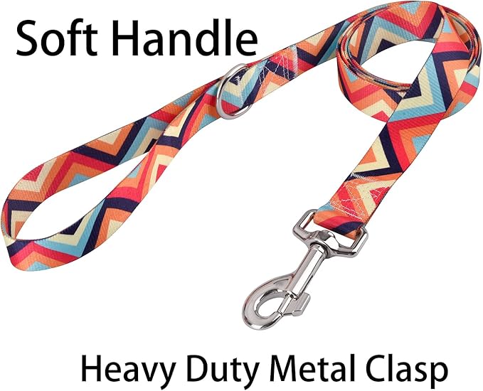 Dog Collar and Leash Set for Small Dogs, Soft Comfy Pet Collar for Small Medium Large Dogs, Geometry Pattern for Boy Girl Puppy Dogs(Colorful Waves Set,S)