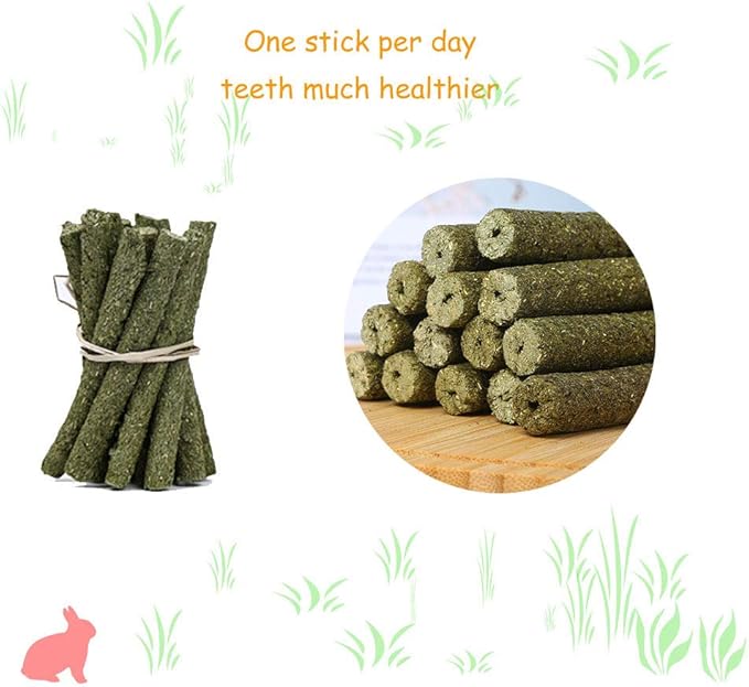 25pcs Natural Grass Stick for Rabbit, Pet Chew Toys 5 Tastes for Choice Timothy Alfalfa Fruit Tree Rye Oat, Molar Rod Small Pet Natural Snacks for Guinea Pigs, Rabbits, Bunny, Chinchilla, Hamsters