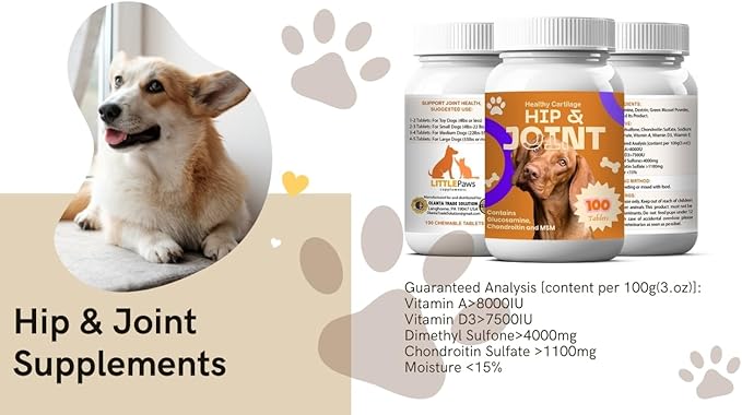 Advanced Hip & Joint Chewable Tablets for Dogs – Supports Joint Health, Flexibility & Comfort for Senior & Active Dogs - 1 Bottle 100 Chewable Tablets