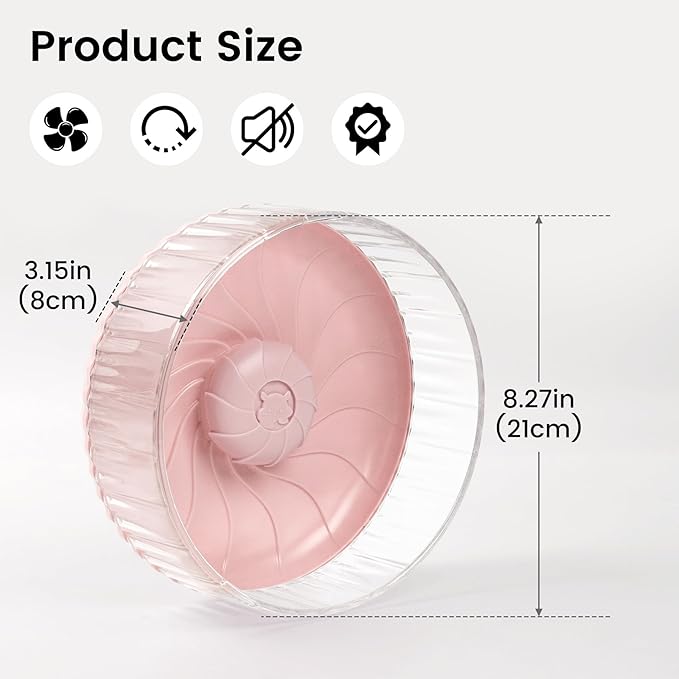 Silent Hamster Wheel, 8in Hamster Wheel No Stand, Double-Bearing Quiet Spinner for Syrian Hamsters, Hedgehogs, Mice & Small Pets, Pink