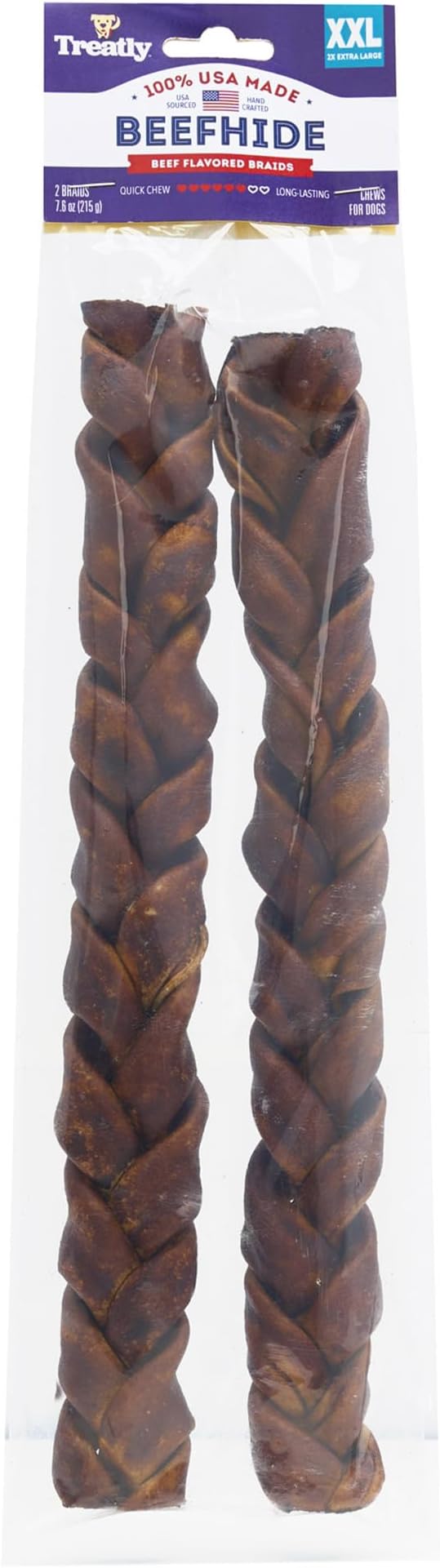 USA Beefhide Braids 12-13" Dog Chew Treats - Beef Flavor, 2 Count/1 Pack