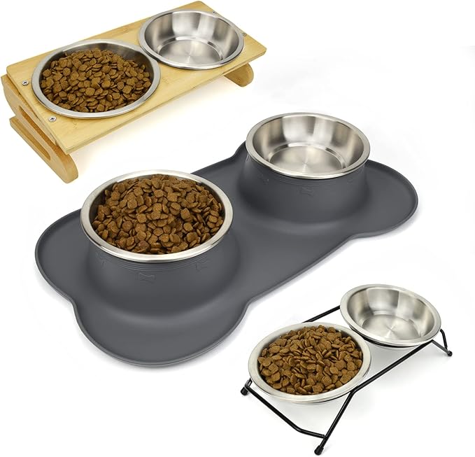 Stainless Steel Cat Bowls 2 Pack, Whisker Fatigue Relief Cat Food Dish, Metal Shallow Wide Large Replacement Plate for Dog and Pet, Ideal for Raised Elevated Pet Feeding Station Stand, 7.1"