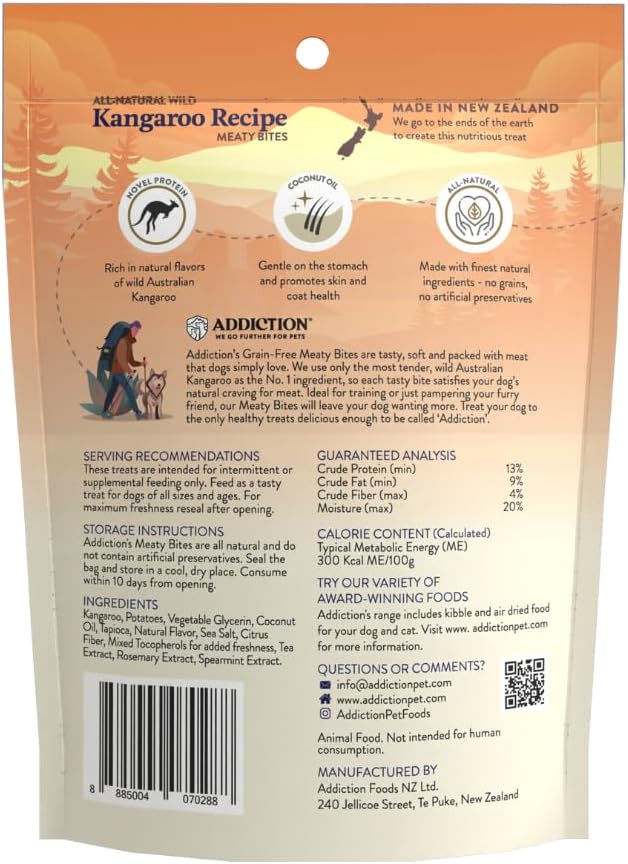 Addiction Meaty Bites All Life Stages Grain-Free Premium Kangaroo Dog Treats – High Meat Content, No Peas, No Fillers – Soft & Healthy Training Treats for Dogs, 4 Ounces