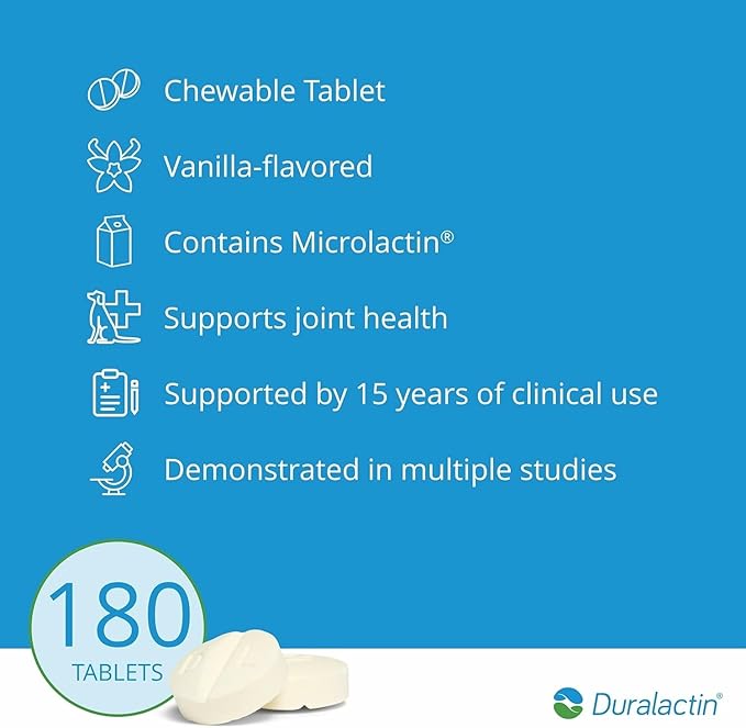 PRN Pharmacal Duralactin Canine Chewable Tablets - Joint Health Supplement for Dogs & Puppies - Pet Mobility Support - Vanilla Flavored Chews - 180 Count