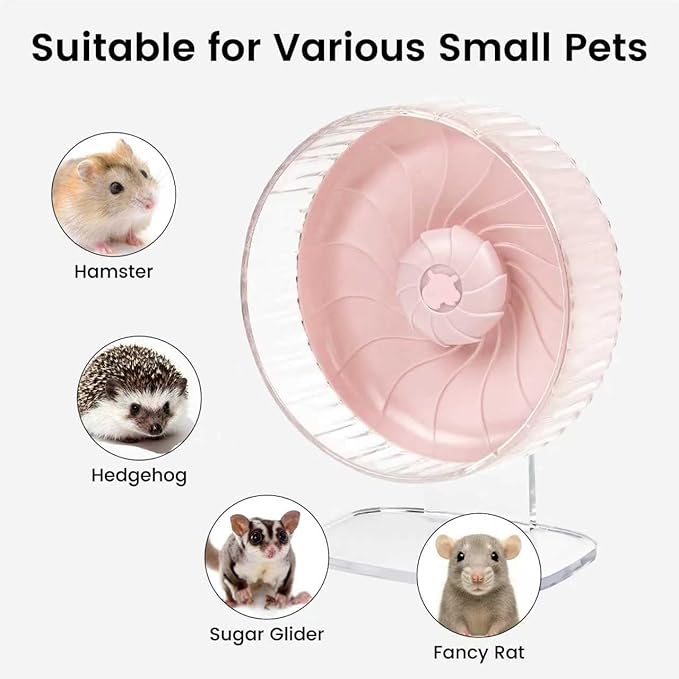 Silent Hamster Wheel, 8in Hamster Wheel with Adjustable Stand, Double-Bearing Quiet Spinner for Syrian Hamsters, Hedgehogs, Mice & Small Pets, Pink