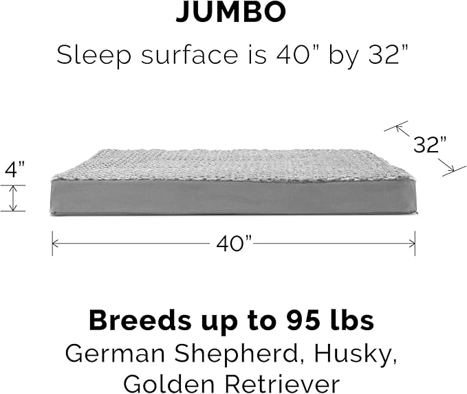 Furhaven Cooling Gel Dog Bed for Large Dogs w/ Removable Washable Cover, For Dogs Up to 95 lbs - Ultra Plush Faux Fur & Suede Mattress - Gray, Jumbo/XXL
