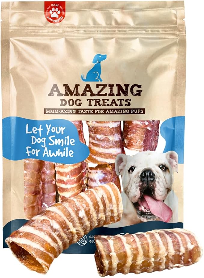 Amazing Dog Treats - Beef Trachea Rings (3-4 Inch, 12 Count) -Premium Dog Chews- Great for Small Size Dogs - Excellent Source of Glucosamine and Chondroitin- Great for All Breeds