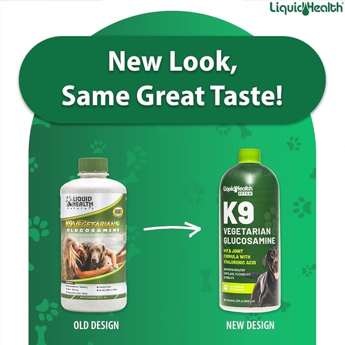 LIQUIDHEALTH Pets K9 Vegetarian Liquid Glucosamine Juice for All Dogs Canines with Chondroitin, MSM, Omega 3, Antioxidants, Hyaluronic Acid - Dog Vitamin Oil for Hip & Joint Health - USA Made (3 Pack)