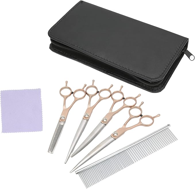 Pet Grooming Kit Stainless Steel Professional Pet Hair Trimming Scissors Set with Comb Storage Bag for Dogs Cats Rabbits Hamsters 7 Inch