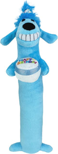 Multipet Loofa Dog Plush Toy w/ Birthday Hat - Squeaky Dog Toy for Dogs - Soft Plush - Stuffed Animal Dog Toys for Playing (1 Count, 12”, Random Color Surprise)