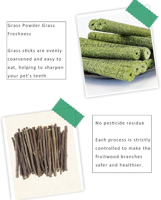 Rabbit Chew Toys Cleans The Mouth, Guinea Pig Chew Toy Protect Teeth, Apple Sticks Timothy Grass Sticks Bamboo Sticks for Rabbits Rabbit Chews Helps Digestion Chinchilla Treats