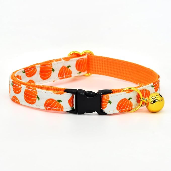 Cat Collar Bow Set, Halloween Orange Pumpkin, Wedding/Birthday Breakaway Collar Bowtie for Kitten/Cat