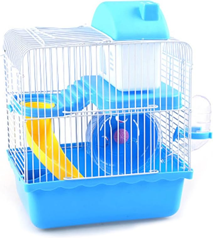 Naroote Hamster Cage, 2 Tiers Large Hamster Cages - Ideal Habitat for Smaller Animals Gerbils, Spacious, Portable, High Chassis Design Hamster Mice Travel Cage for Exploration and Play (Blue)