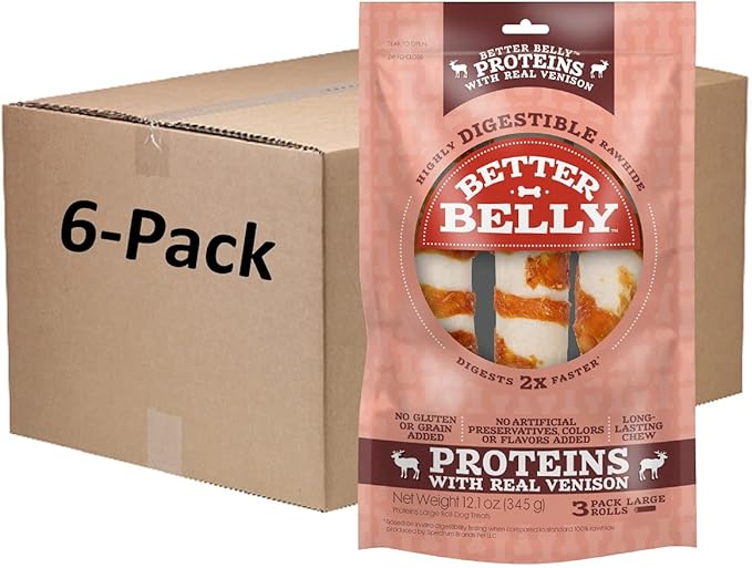 Better Belly Highly Digestible Rawhide Large Roll Chews, Treat Your Dog to a Chew with NO Artificial Colors or Flavors