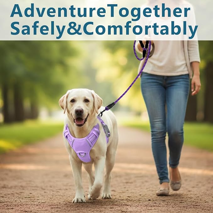 BARKBAY Dog Harness No Pull with ID Tag Pocket - Heavy Duty, Reflective, Easy Control for Large Dogs(Violet Purple,XL)